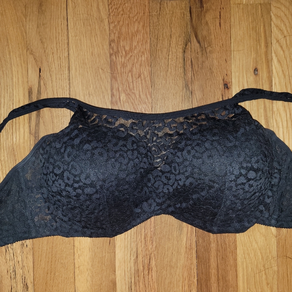 Black lace leopard print bra